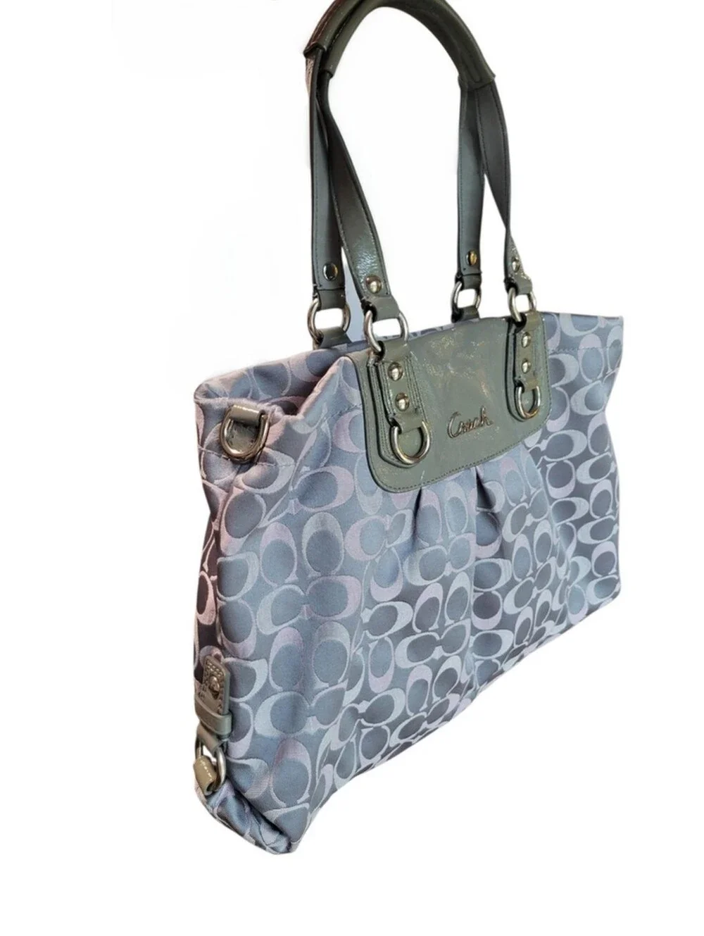 Coach Ashley Signature Sateen Carryall Tote Gray Pink Shoulder Bag F18450